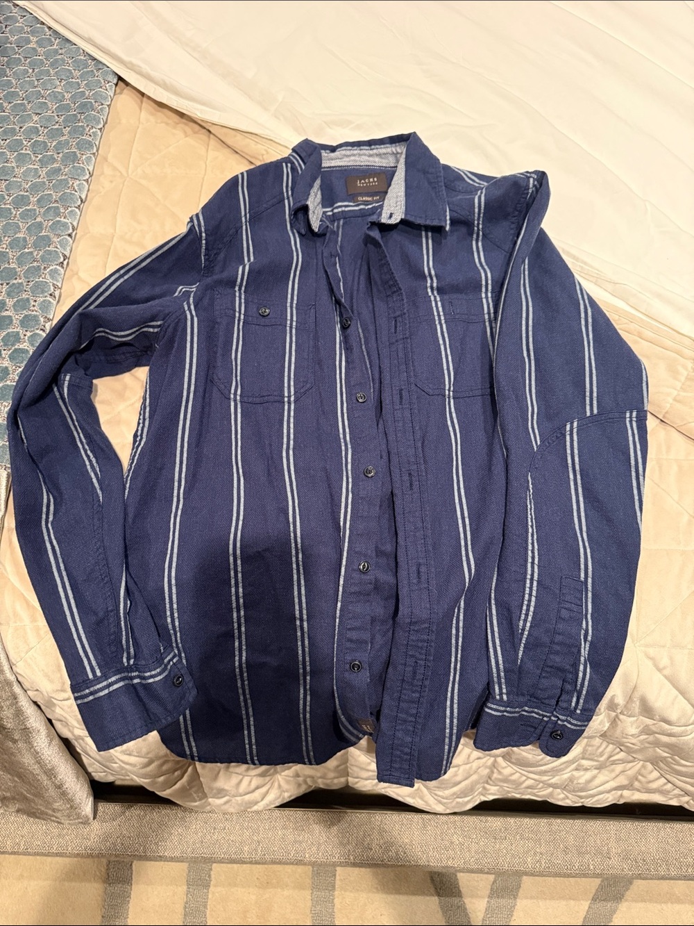 Jachs Navy and Light Blue Vertical Stripe Shirt